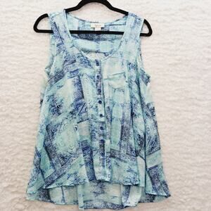Blouse Size S Navy Aqua Sleeveless Swing Resort Boho Casual Everyday Vacation
